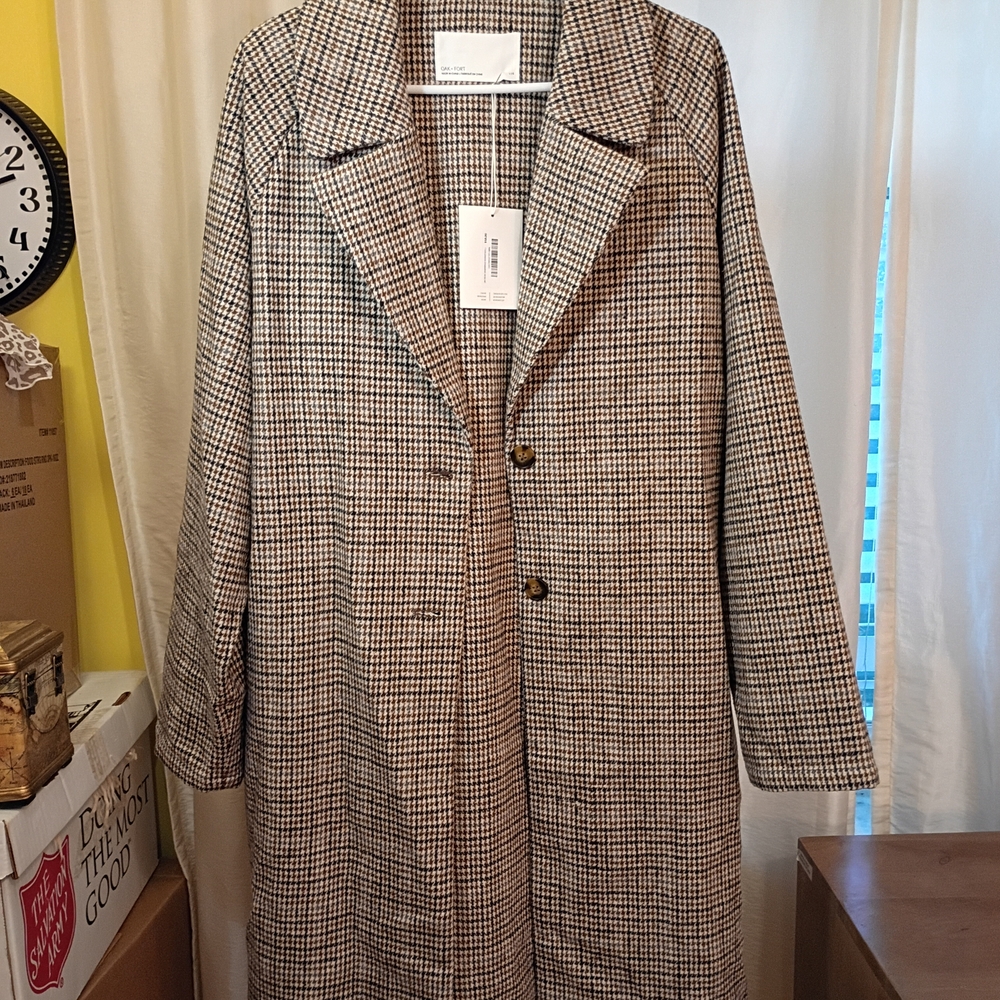 OAK + FORT Brown Plaid Pea Coat